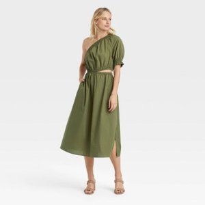 Women's Puff Short Sleeve Cut Out Dress - Who What Wear™ Olive Green L